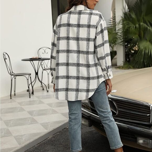 New Plaid Stripe Flannel Shirt Jacket Top - Picture 5 of 7